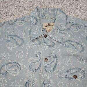 Woolrich Short Sleeve Shirt Mens Medium Blue Paisley Button Up All Over Print